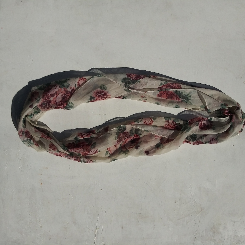 White Scarf with Pink Floral Print